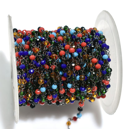 Color Splash Hydro Beaded Rosary Chain – Black Metal Plated Gemstone Links For DIY Jewelry