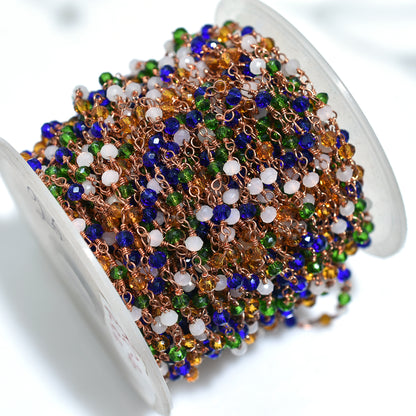 Glamour Multi Disco Hydro Faceted Rosary Chain – Rose Gold Plated Wire Wrapped Beads For Crafting