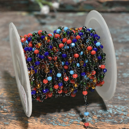 Color Splash Hydro Beaded Rosary Chain – Black Metal Plated Gemstone Links For DIY Jewelry