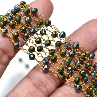 Wholesale Pyrite Hydro Rosary Chain with Silver Coating - Golden Plating Gemstone Chain Lot