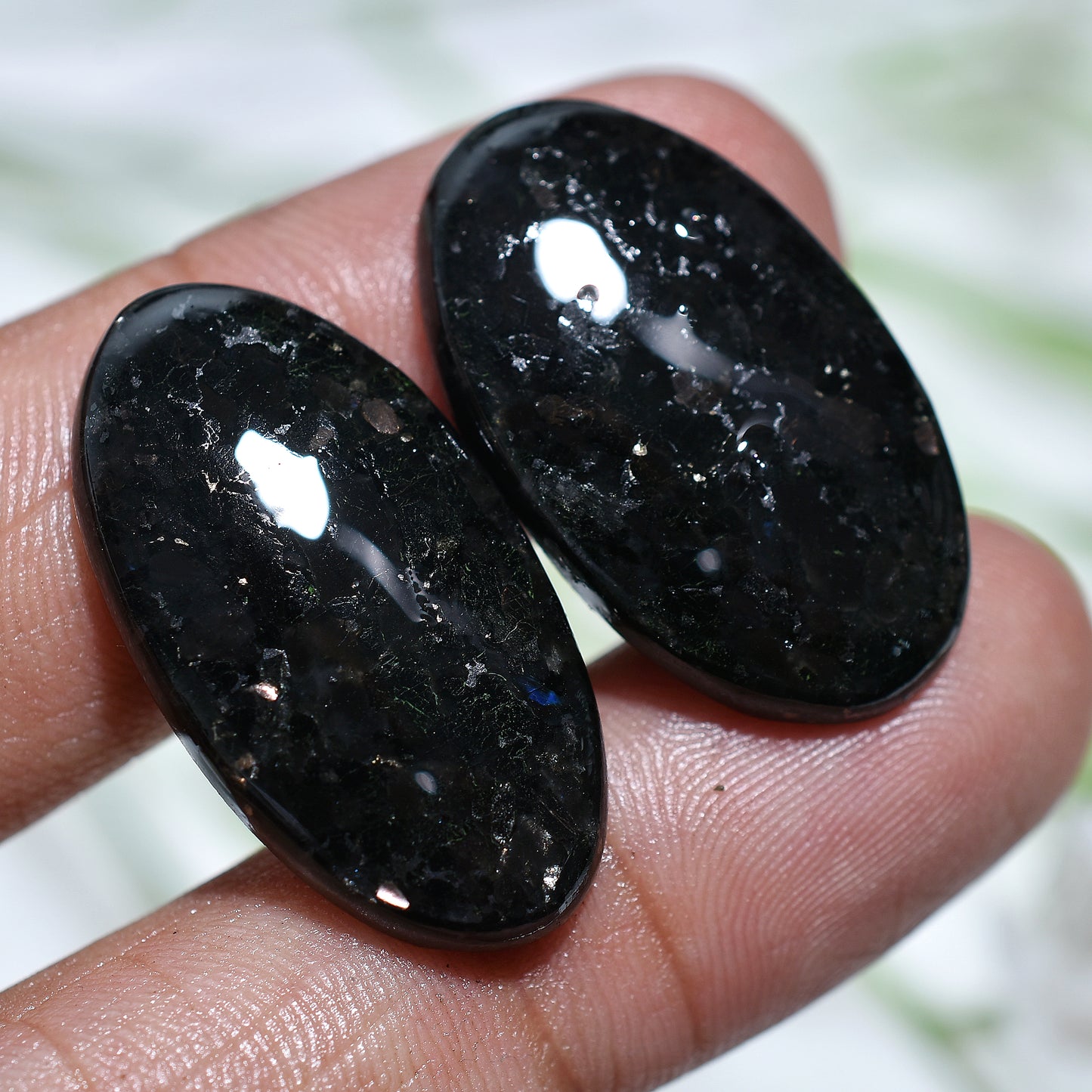 Gleaming Nuummite Gemstone Pair – Natural Smooth Polished Earrings Pair