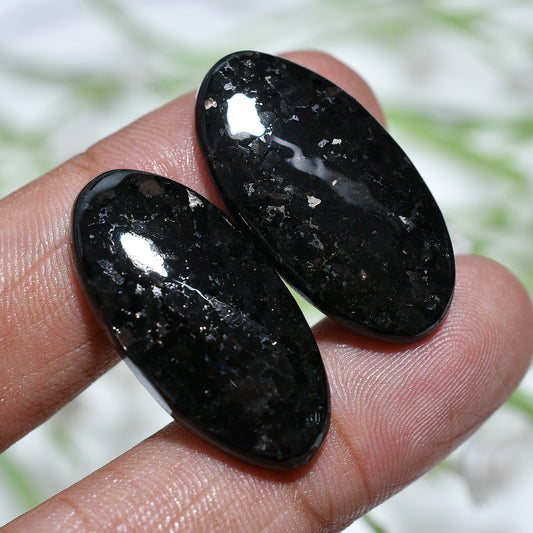 Stunning Oval Nuummite Gemstone Pair – Natural Stones for Jewelry Crafting