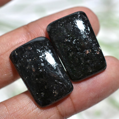 Premium Nuummite Gemstone Pair – Dark, Shimmering Stones for Unique Creations