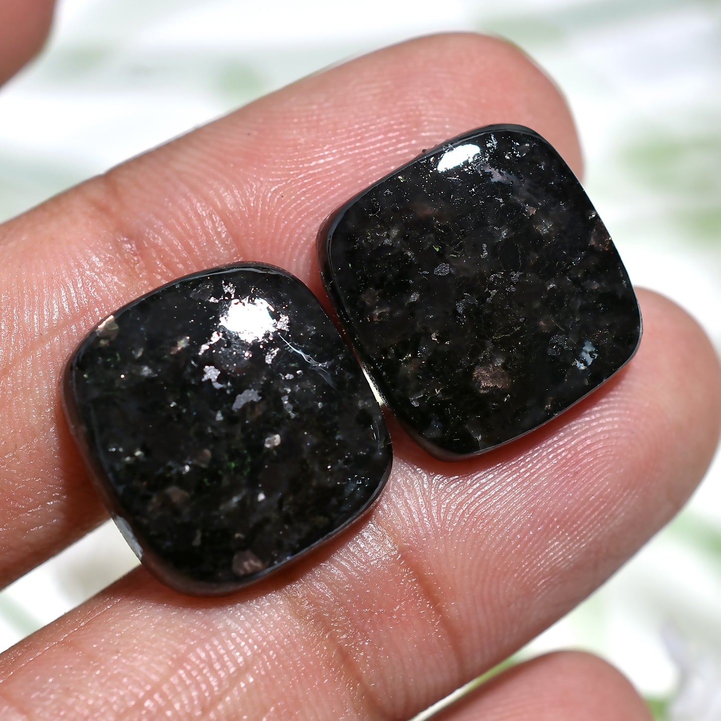Glimmering Nuummite Matched Pair – Natural Bold Black Stones for Jewelry Crafters