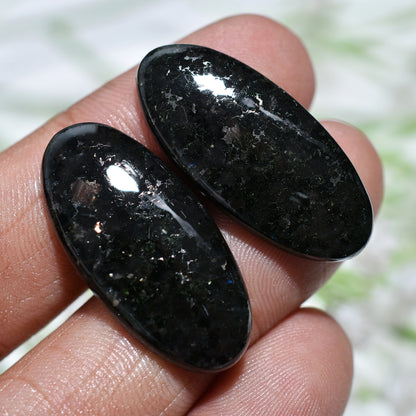 Enchanting Nuummite Gemstone Pair – Natural Smooth Cabochons for Timeless Jewelry
