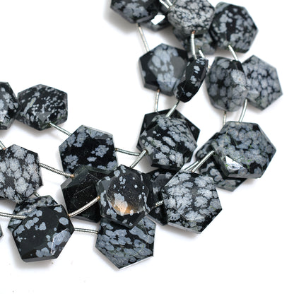 Hexagon Cut Snowflake Obsidian Beads – Black & White Natural Wholesale Gemstones