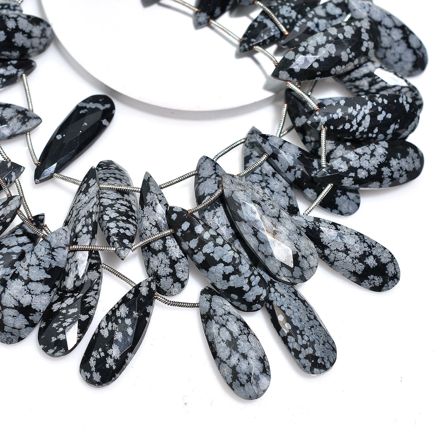 Elegant Snowflake Obsidian Faceted Drops – Pear-Shaped Gemstone Beads for DIY Jewelry