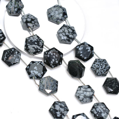 Hexagon Cut Snowflake Obsidian Beads – Black & White Natural Wholesale Gemstones