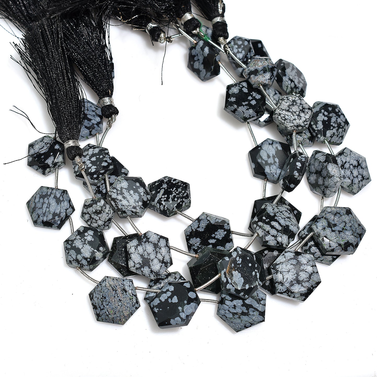 Hexagon Cut Snowflake Obsidian Beads – Black & White Natural Wholesale Gemstones