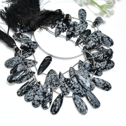 Elegant Snowflake Obsidian Faceted Drops – Pear-Shaped Gemstone Beads for DIY Jewelry