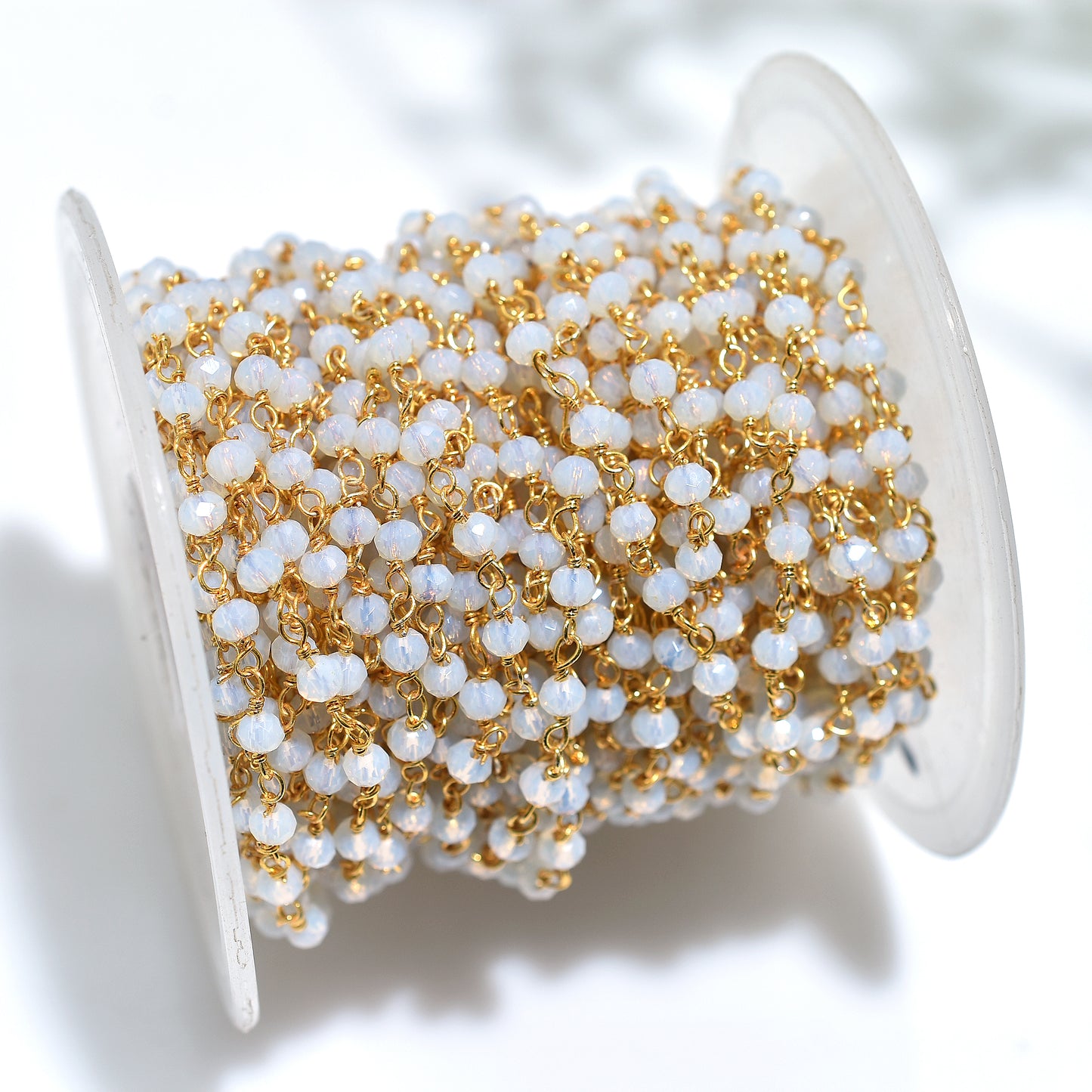 Lustrous Fire Opal Rosary Chain – Opalite Hydro Beads with Gold Plated Links For DIY Jewelry
