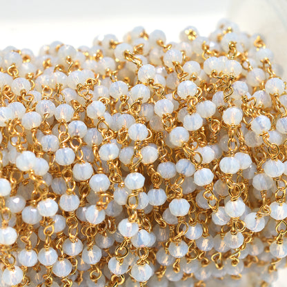 Lustrous Fire Opal Rosary Chain – Opalite Hydro Beads with Gold Plated Links For DIY Jewelry