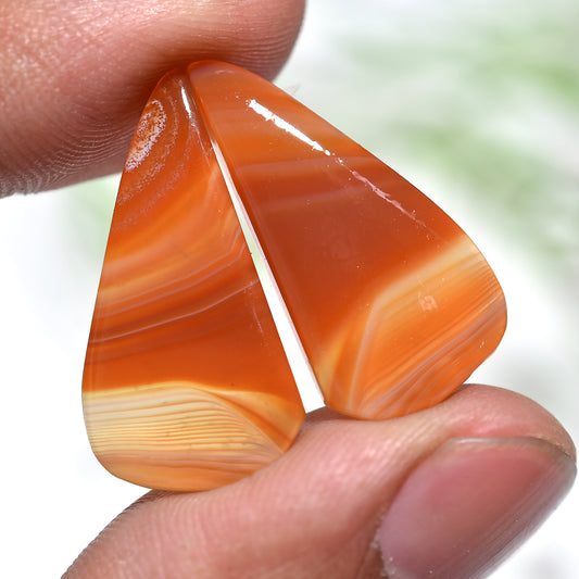 Vibrant Orange Banded Agate Matched Earrings Pair – Natural Gemstones For Jewelry