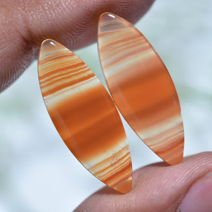 Marquise Orange Banded Agate Gemstones Pair - Perfect For Custom Designs