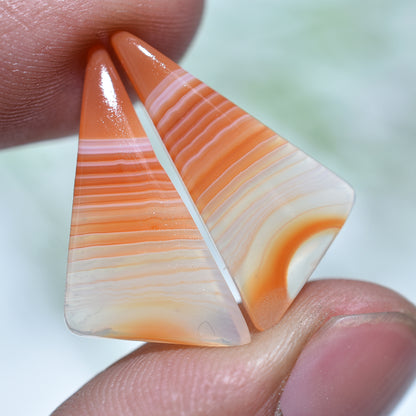 Graceful Orange Banded Agate Earrings Pair - Natural Smooth Gemstone For Custom Creation
