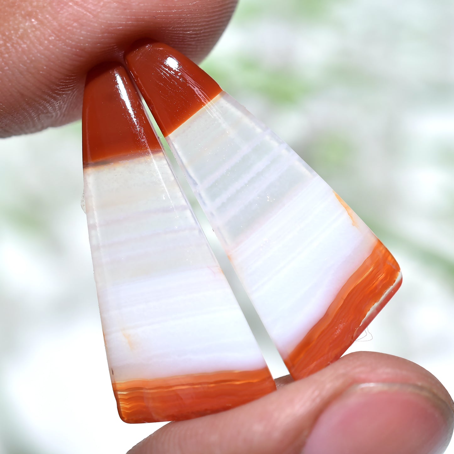 Handpicked Orange Banded Agate Pair - Natural Smooth Gemstone For Matched Earrings