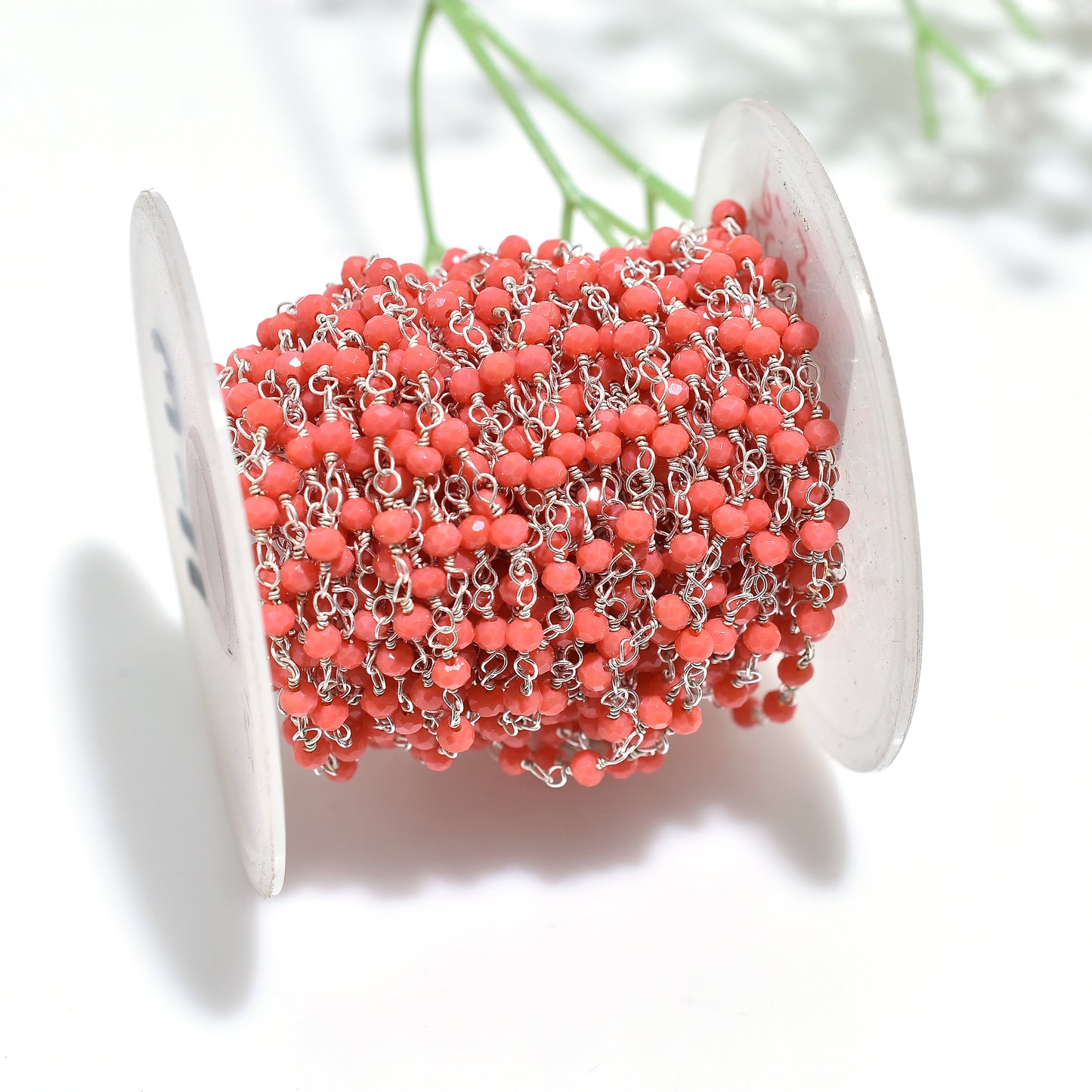 Ocean-Inspired Orange Coral Rosary - Wholesale Silver Plating Linking Chains for Designer Stone Jewelry