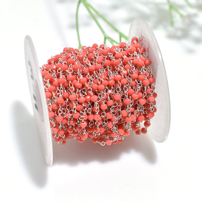 Ocean-Inspired Orange Coral Rosary - Wholesale Silver Plating Linking Chains for Designer Stone Jewelry