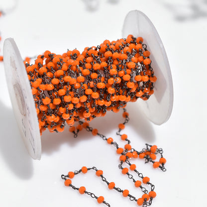 Elegant Orange Coral Hydro Beaded Rosary – Handmade Black Plated Gemstone Linking Chain for DIY Jewelry