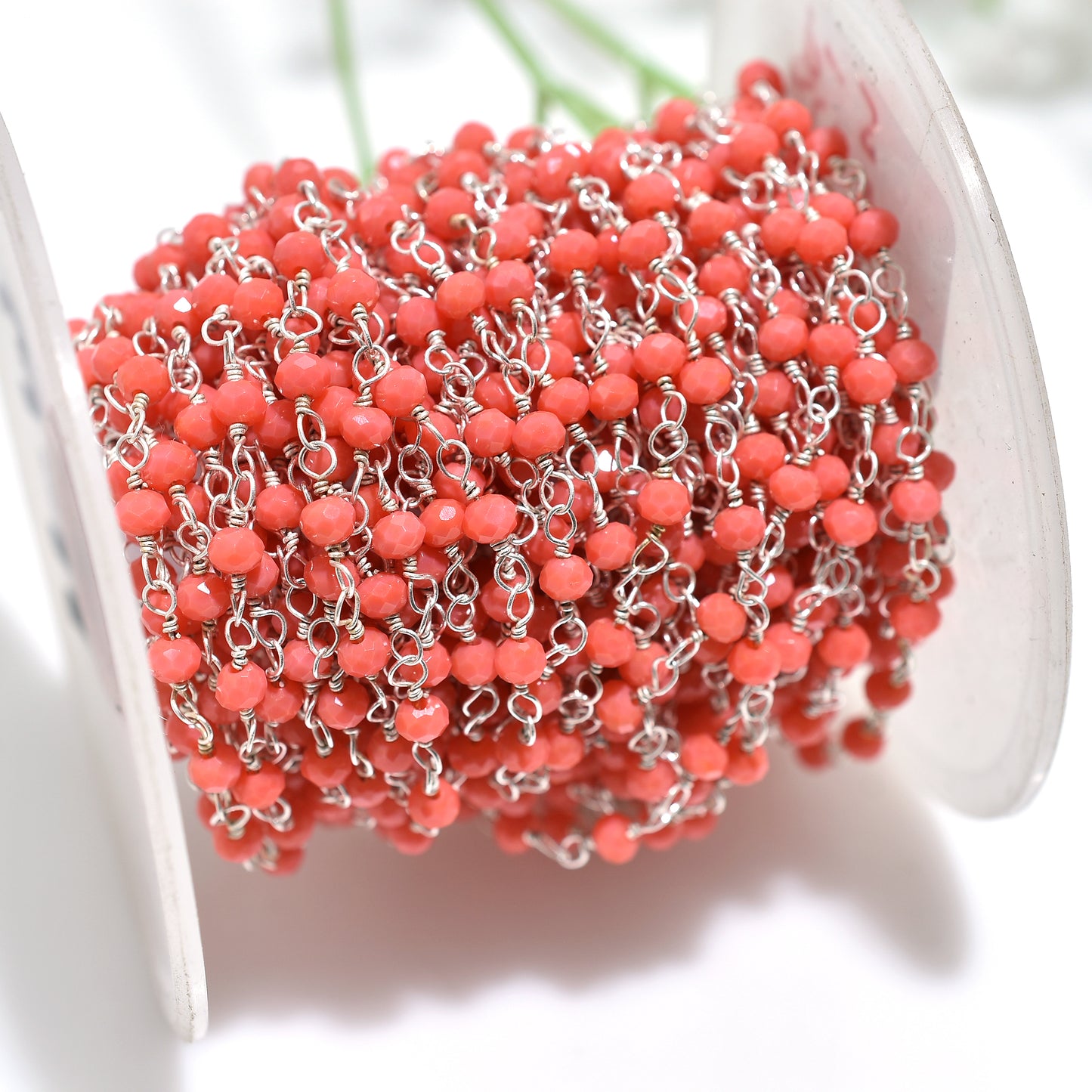 Ocean-Inspired Orange Coral Rosary - Wholesale Silver Plating Linking Chains for Designer Stone Jewelry