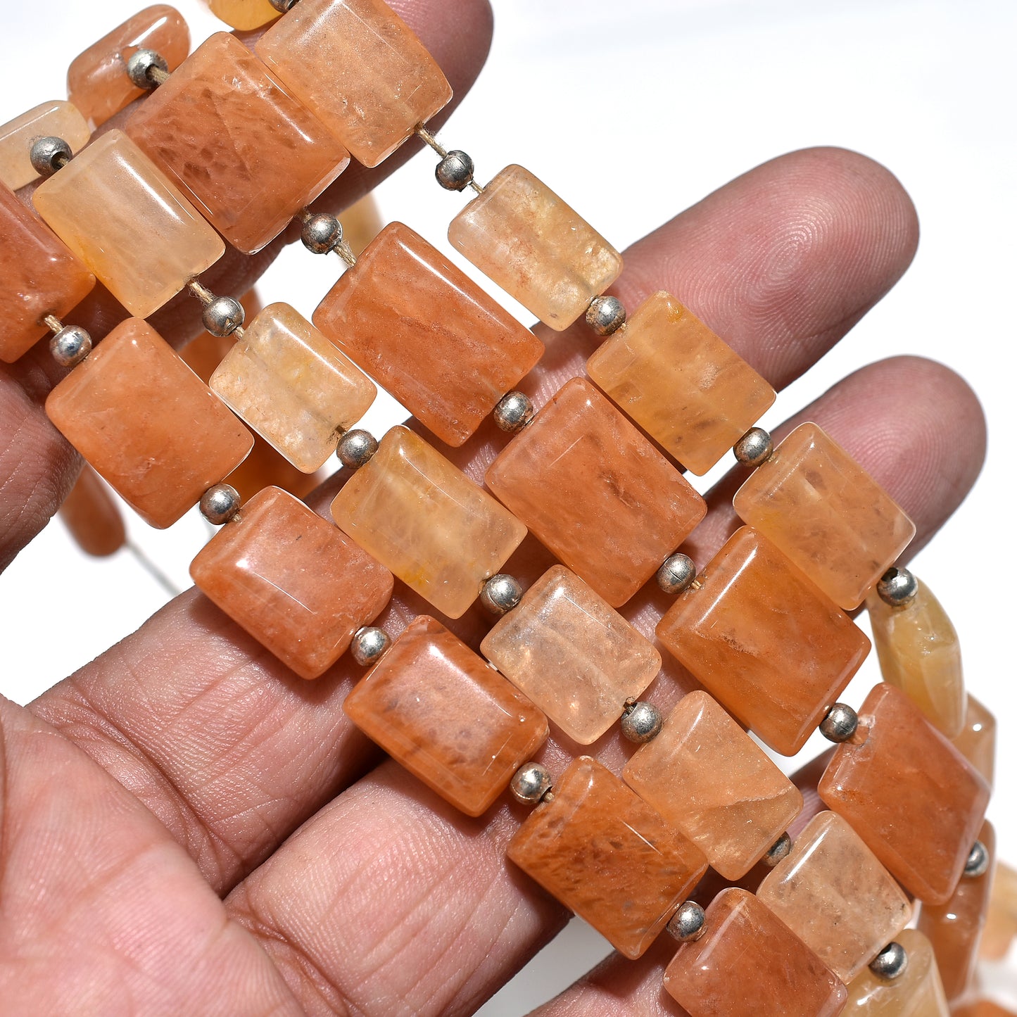 Lustrous Orange Jade Smooth Rectangle Gemstone Beads –  Wholesale Strand For Handmade Jewelry