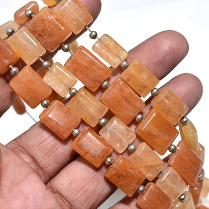 Lustrous Orange Jade Smooth Rectangle Gemstone Beads –  Wholesale Strand For Handmade Jewelry