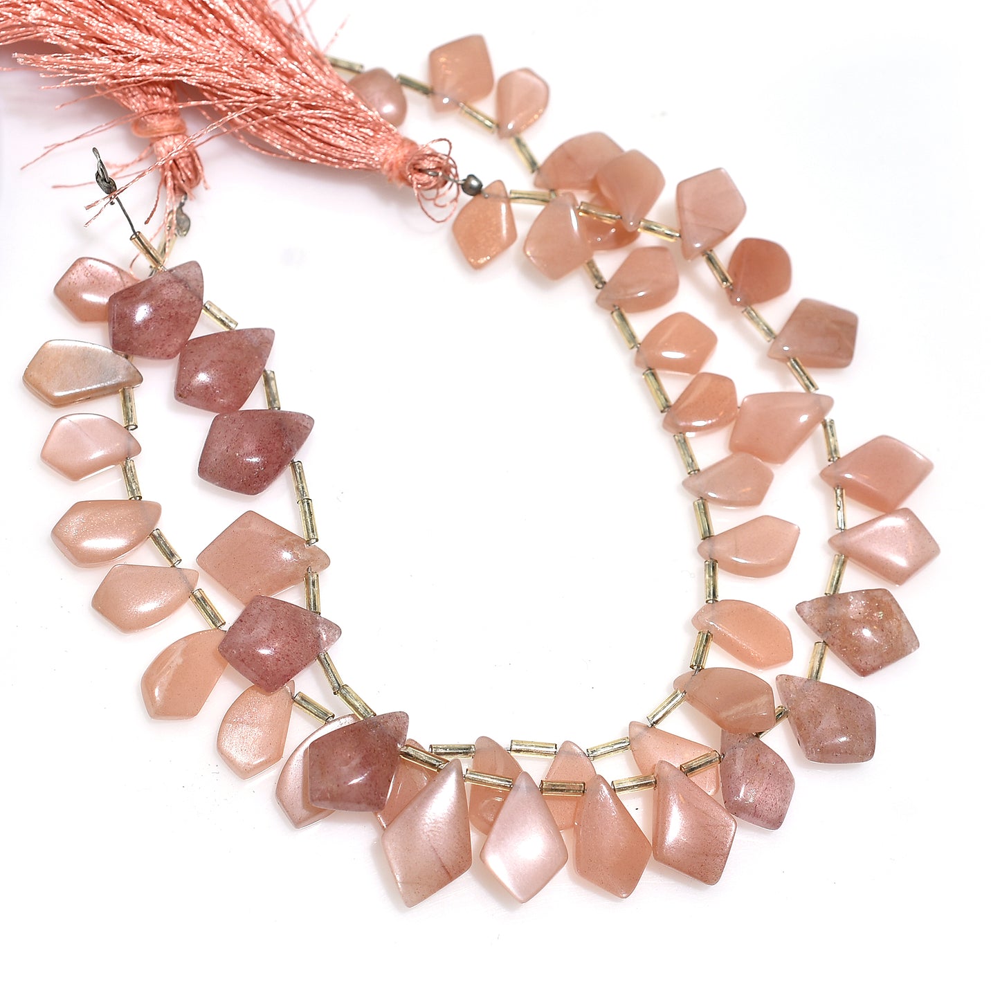 Glowing Peach Moonstone Kite Cut Beads – Shimmer Gemstone Beads for Jewelry