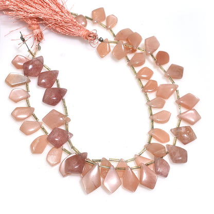 Glowing Peach Moonstone Kite Cut Beads – Shimmer Gemstone Beads for Jewelry