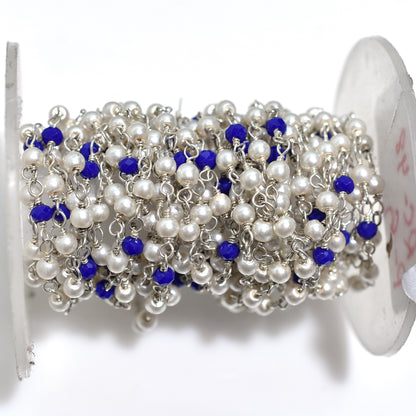 Classic Pearl & Lapis Hydro Rosary Chain –  Wholesale Silver Plated Wire Wrapped Beads For Custom Creations