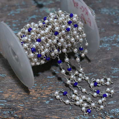 Classic Pearl & Lapis Hydro Rosary Chain –  Wholesale Silver Plated Wire Wrapped Beads For Custom Creations