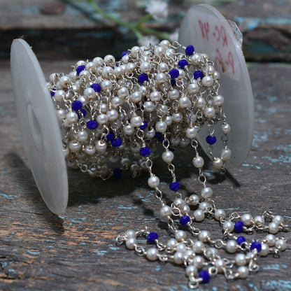 Classic Pearl & Lapis Hydro Rosary Chain –  Wholesale Silver Plated Wire Wrapped Beads For Custom Creations