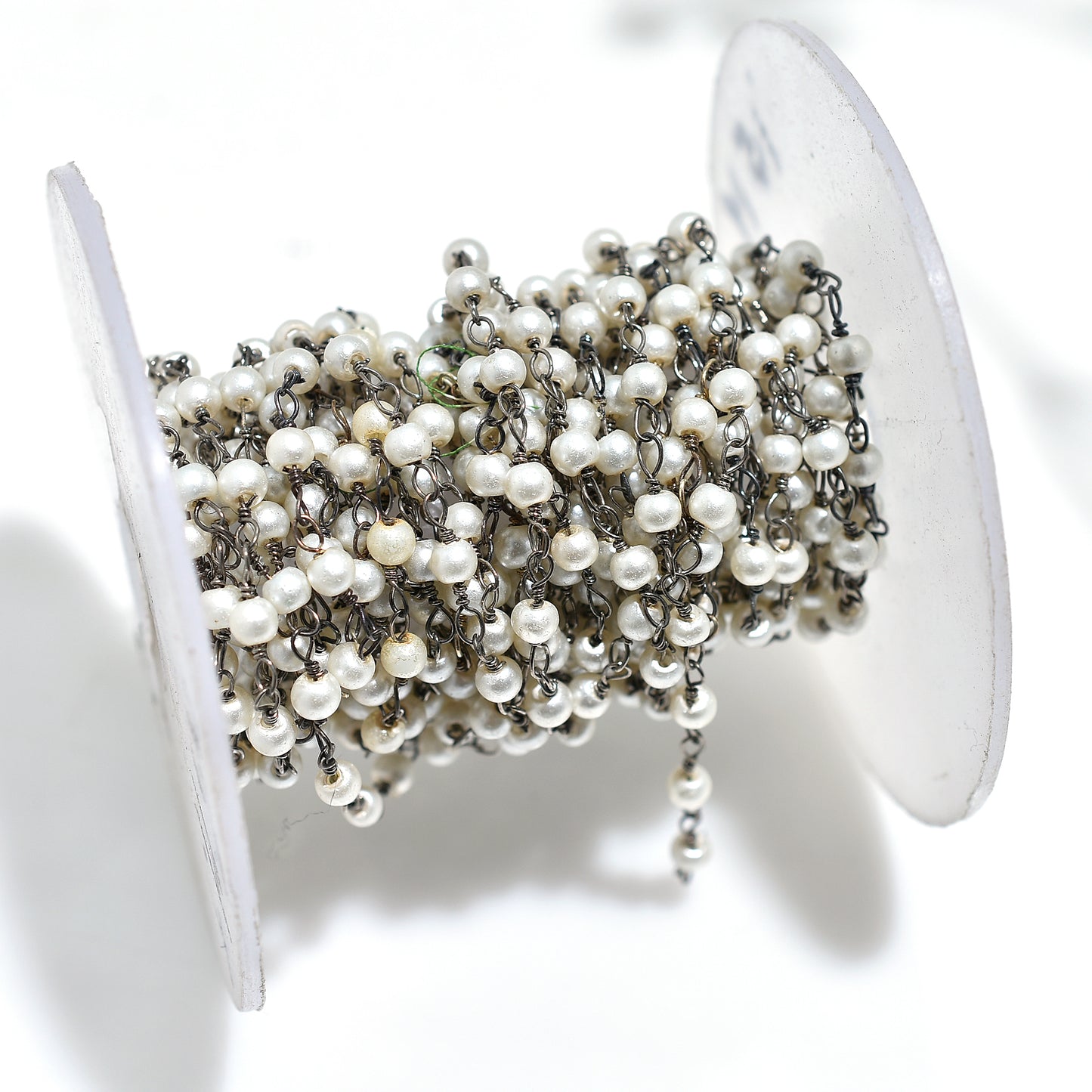 Glossy Pearl Beads Chain Lot - Wholesale Black Plating Rosary Strand for Handmade Jewelry