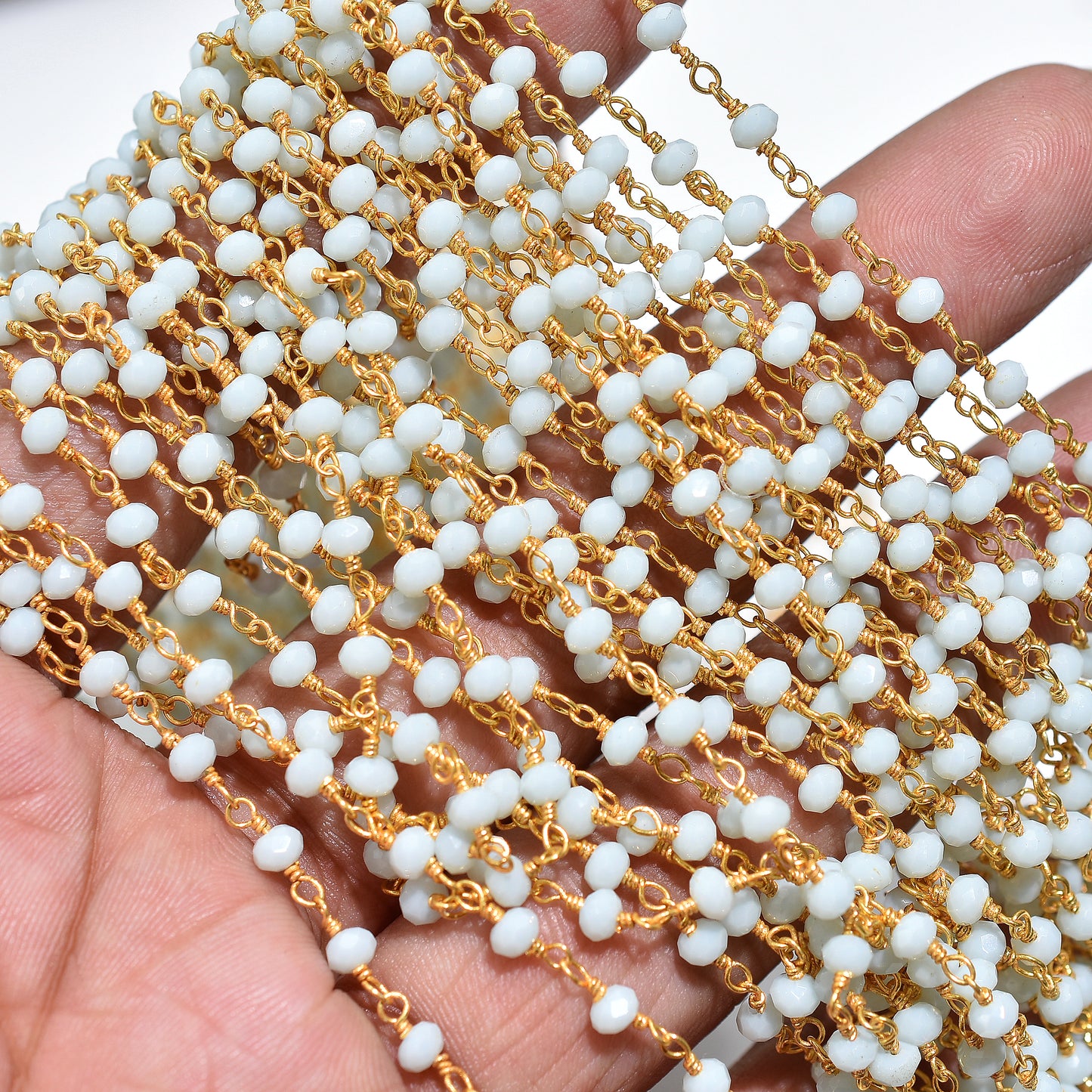 Delicate Peru Opal Beaded Rosary – Wholesale Gold Plated Linking Chain for Crafting