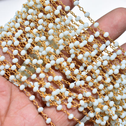 Delicate Peru Opal Beaded Rosary – Wholesale Gold Plated Linking Chain for Crafting