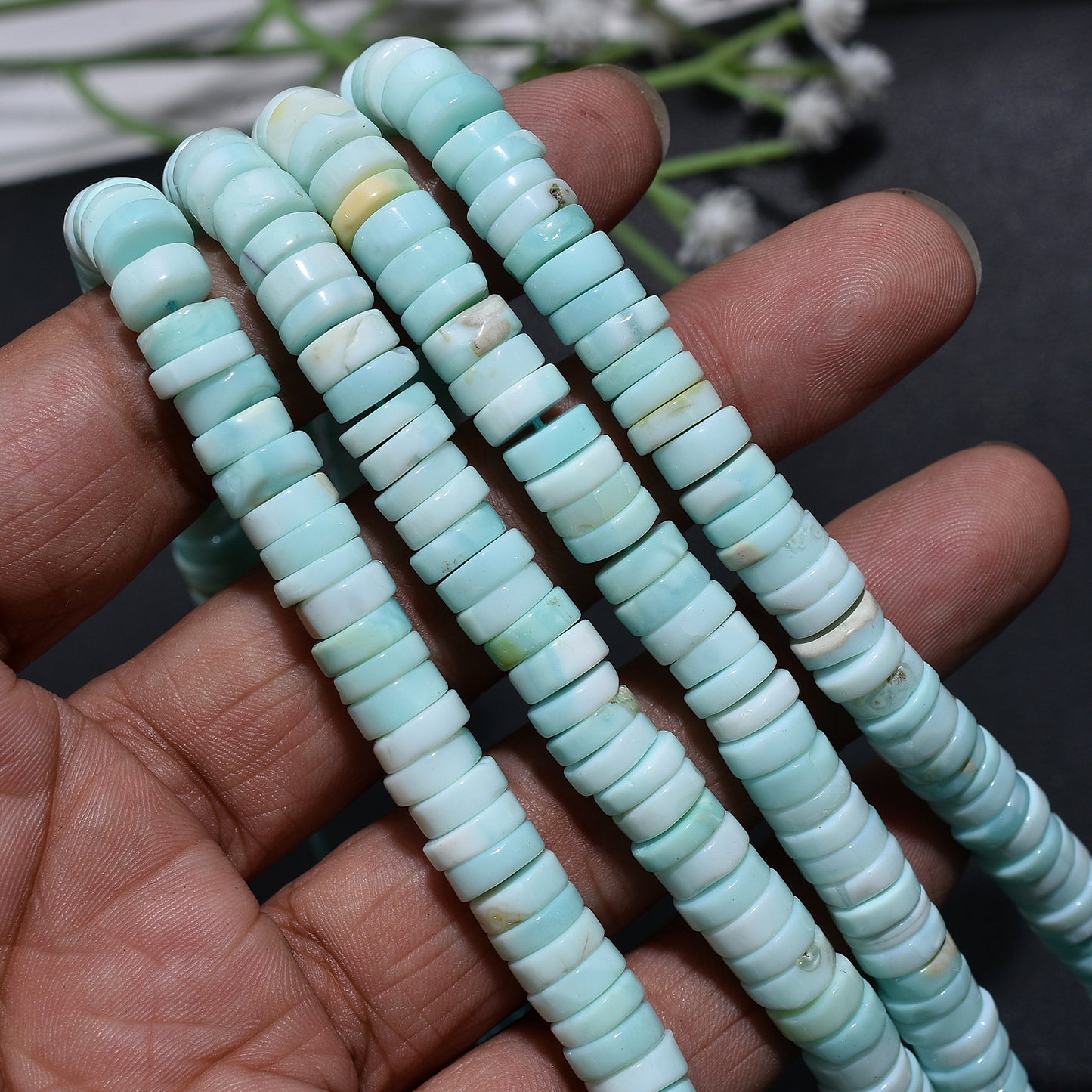 Genuine Peru Opal Smooth Heishi Tyre Beads – 16 Inch Wholesale Gemstone Strand For Handcrafted Jewelry