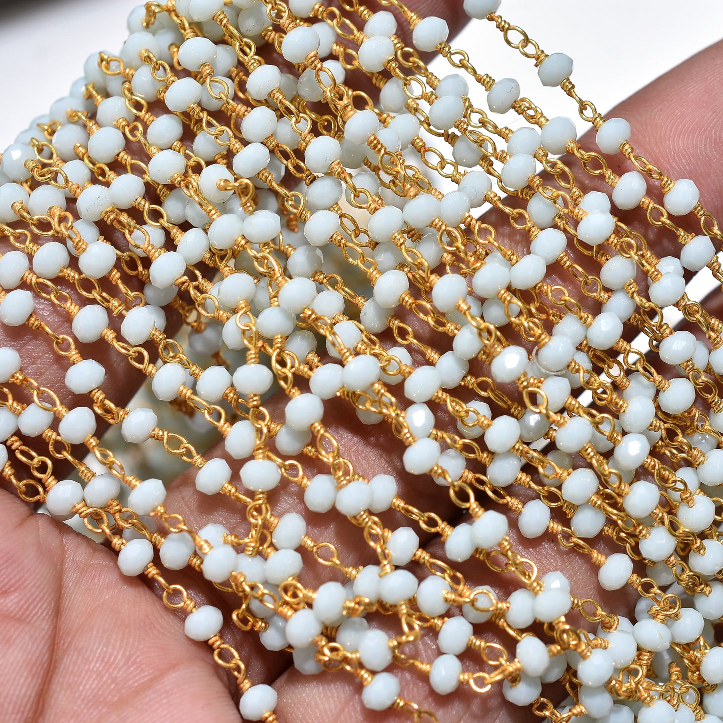 Delicate Peru Opal Beaded Rosary – Wholesale Gold Plated Linking Chain for Crafting