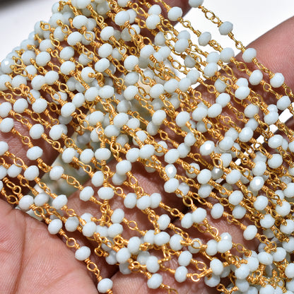 Delicate Peru Opal Beaded Rosary – Wholesale Gold Plated Linking Chain for Crafting
