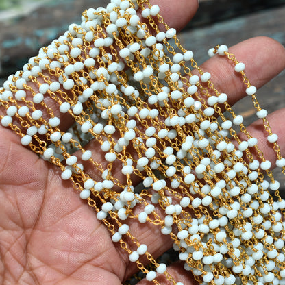 Delicate Peru Opal Beaded Rosary – Wholesale Gold Plated Linking Chain for Crafting
