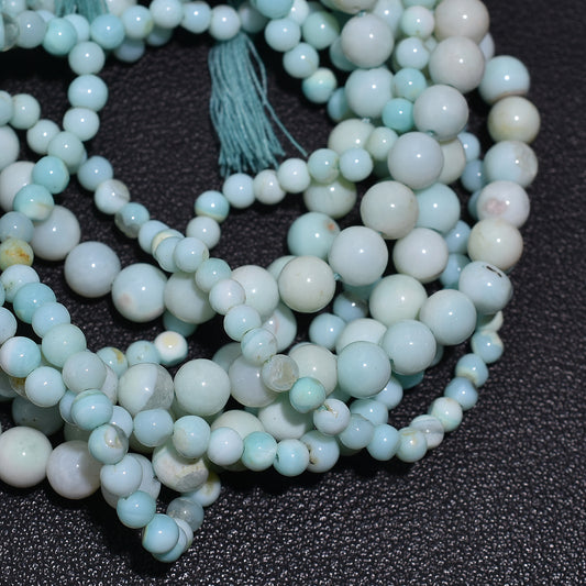 Polished Peru Opal Round Beads – Soft Blue Tones Gemstone for Jewelry Crafts