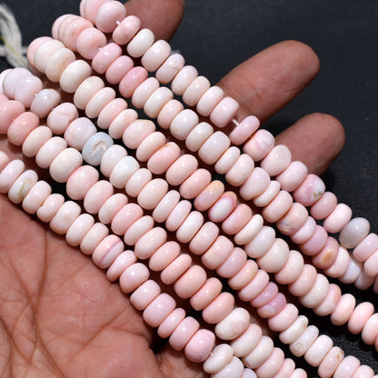 Blush Pink Opal Smooth Rondelle Gemstone Beads – 15 Inch Wholesale Strand For Bracelet & Necklace Making