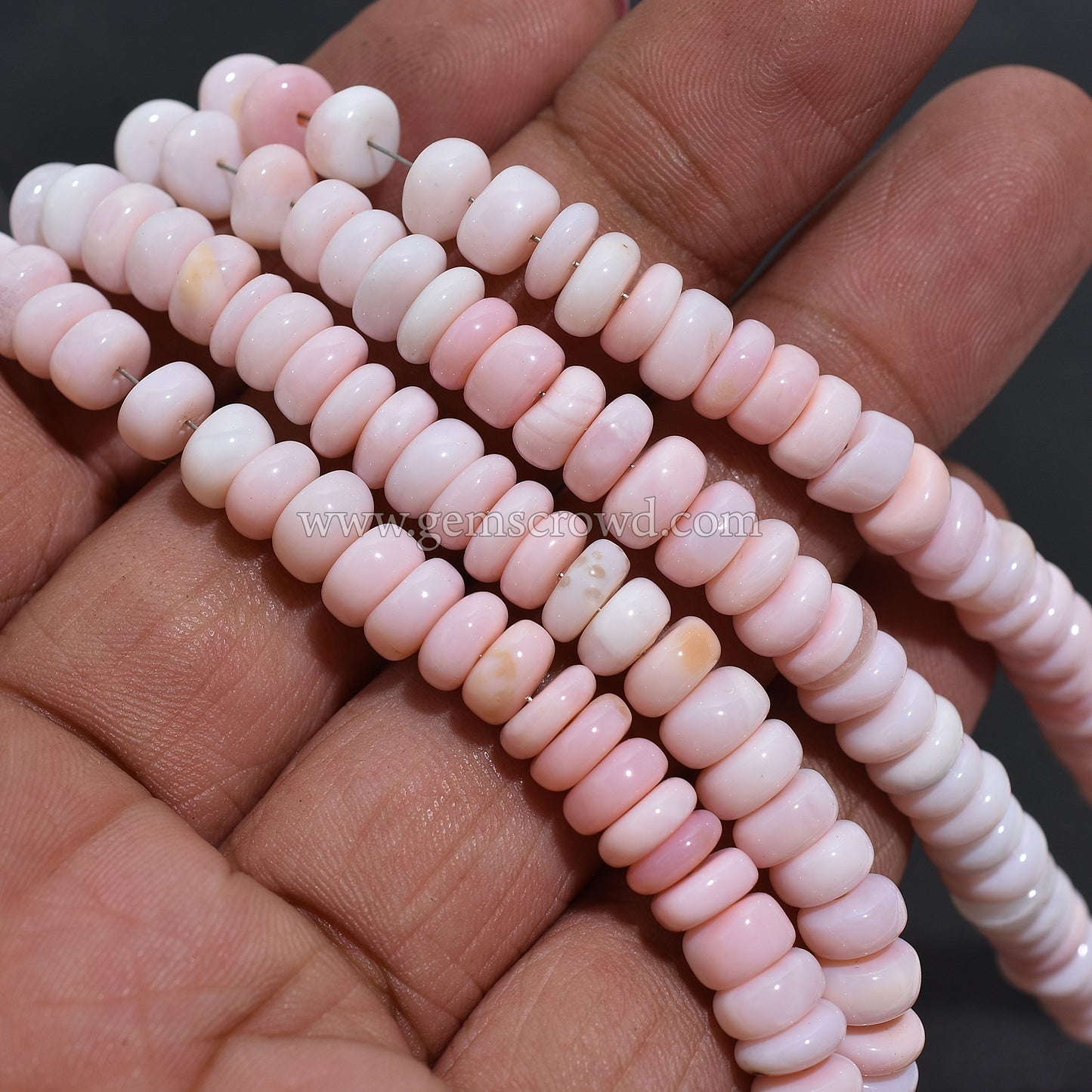 AAA Quality Pink Opal Rondelle Beads| 6.5-7mm Smooth Gemstone Strand