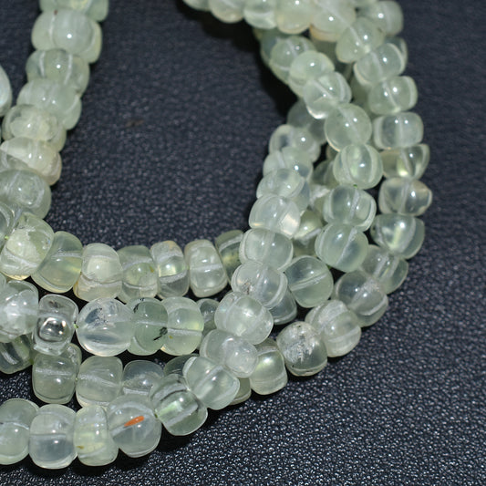 Chic Prehnite Gemstone Beads –  Hand-Carved Watermelon Design Wholesale Strand For Jewelry