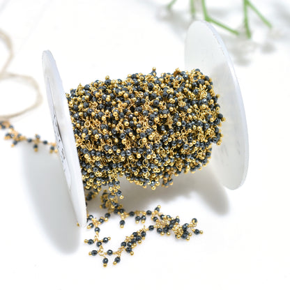 Luxury Pyrite Cluster Gemstone Chain – Handmade Gold Plated Dangling Beaded Rosary For DIY Jewelry