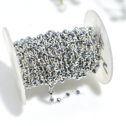Handmade Silver Pyrite Hydro Beads Rosary – Silver Plated Wire Wrapped Gemstone Linking Chain for Accessories