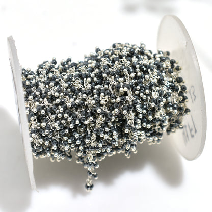 Silver Pyrite Bead Chain - Dangling Rosary Style with Silver Plating For DIY Jewelry Strand