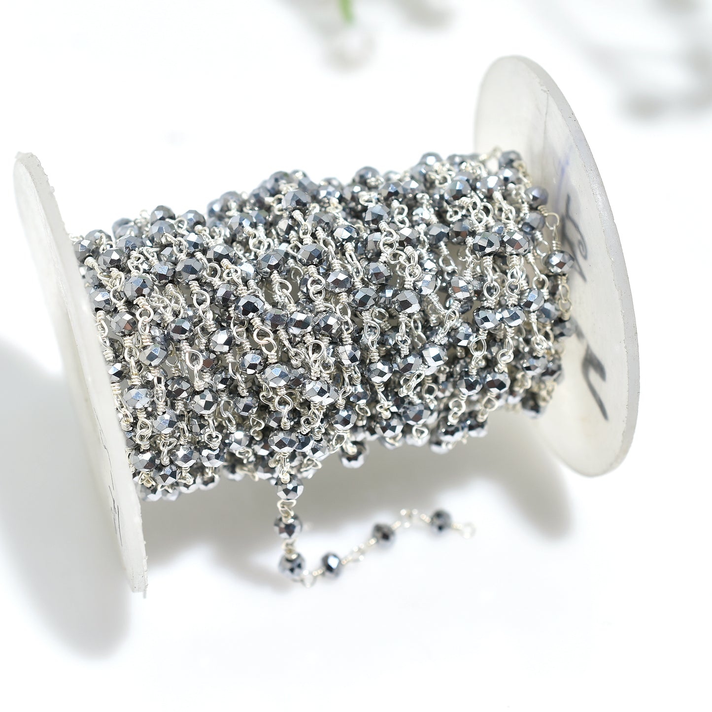 Handmade Silver Pyrite Hydro Beads Rosary – Silver Plated Wire Wrapped Gemstone Linking Chain for Accessories