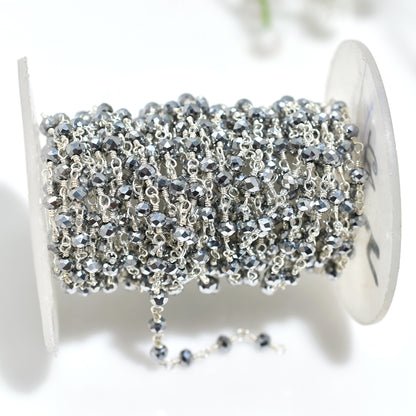 Handmade Silver Pyrite Hydro Beads Rosary – Silver Plated Wire Wrapped Gemstone Linking Chain for Accessories