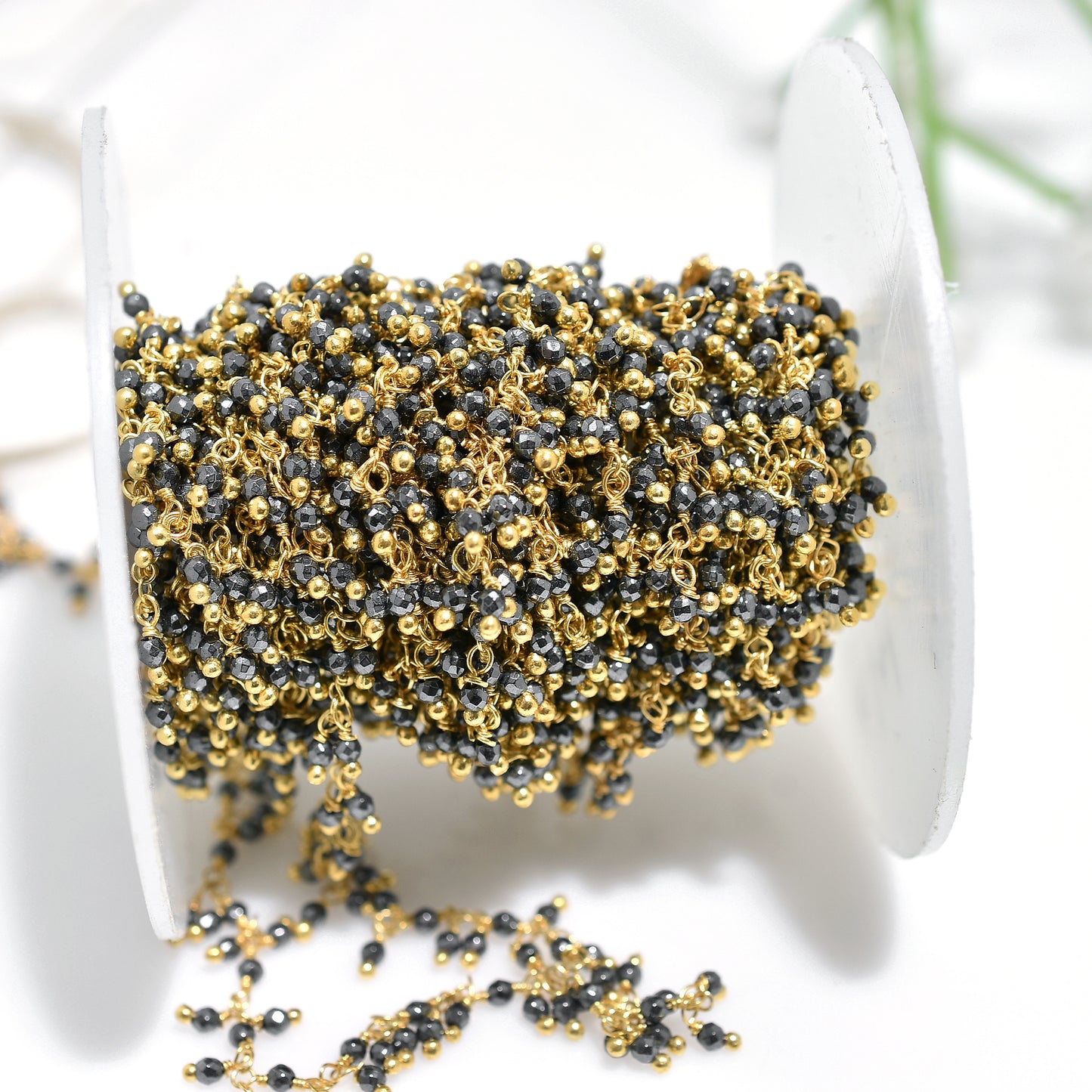 Luxury Pyrite Cluster Gemstone Chain – Handmade Gold Plated Dangling Beaded Rosary For DIY Jewelry