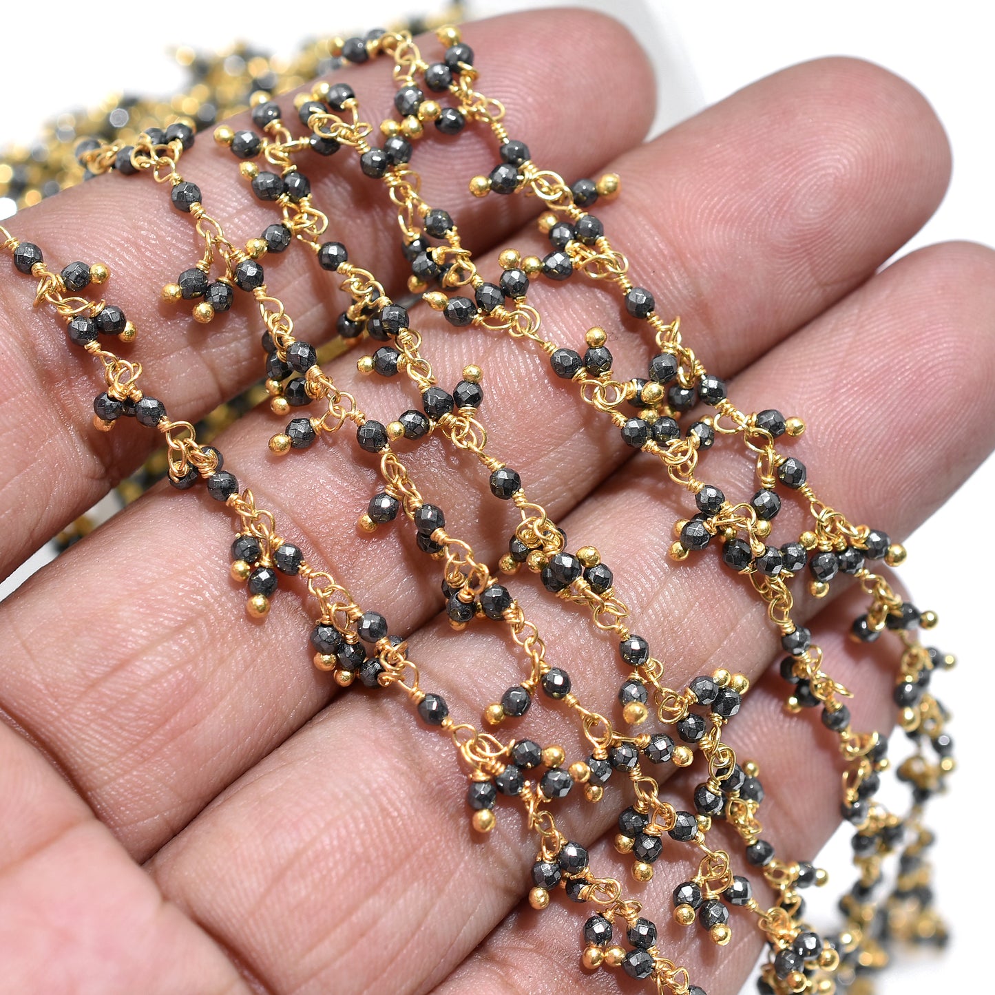 Luxury Pyrite Cluster Gemstone Chain – Handmade Gold Plated Dangling Beaded Rosary For DIY Jewelry