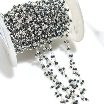 Silver Pyrite Bead Chain - Dangling Rosary Style with Silver Plating For DIY Jewelry Strand